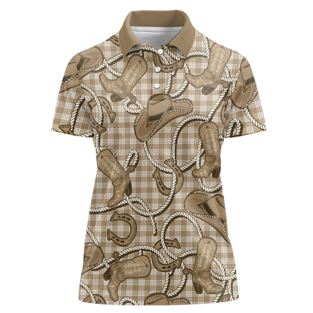 Beige Hawaii Palaka Cowboy Women Polo Shirt Hawaiian Paniolo Festival Spirit