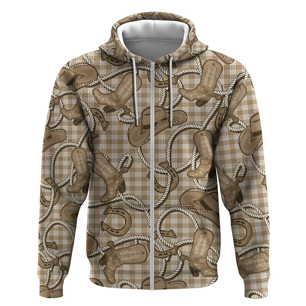Beige Hawaii Palaka Cowboy Zip Hoodie Hawaiian Paniolo Festival Spirit LT19 Zip Hoodie Beige - Polynesian Pride