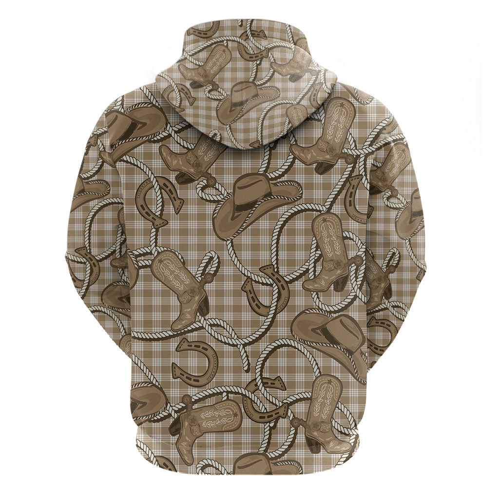 Beige Hawaii Palaka Cowboy Zip Hoodie Hawaiian Paniolo Festival Spirit LT19 - Polynesian Pride