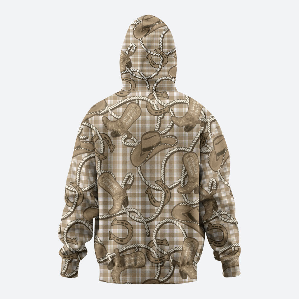 Beige Hawaii Palaka Cowboy Zip Hoodie Hawaiian Paniolo Festival Spirit LT19 - Polynesian Pride