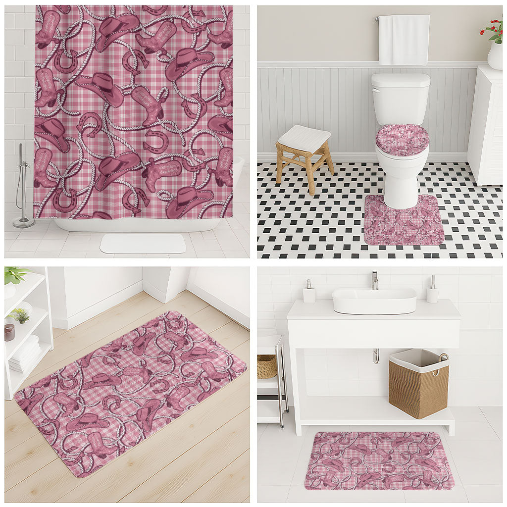 Pink Hawaii Palaka Cowboy Bathroom Set Hawaiian Paniolo Festival Spirit LT19 - Polynesian Pride
