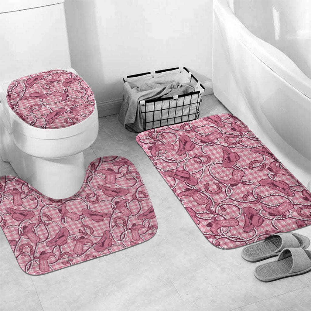 Pink Hawaii Palaka Cowboy Bathroom Set Hawaiian Paniolo Festival Spirit LT19 Mat Set Only (3 pcs) One Size Pink - Polynesian Pride