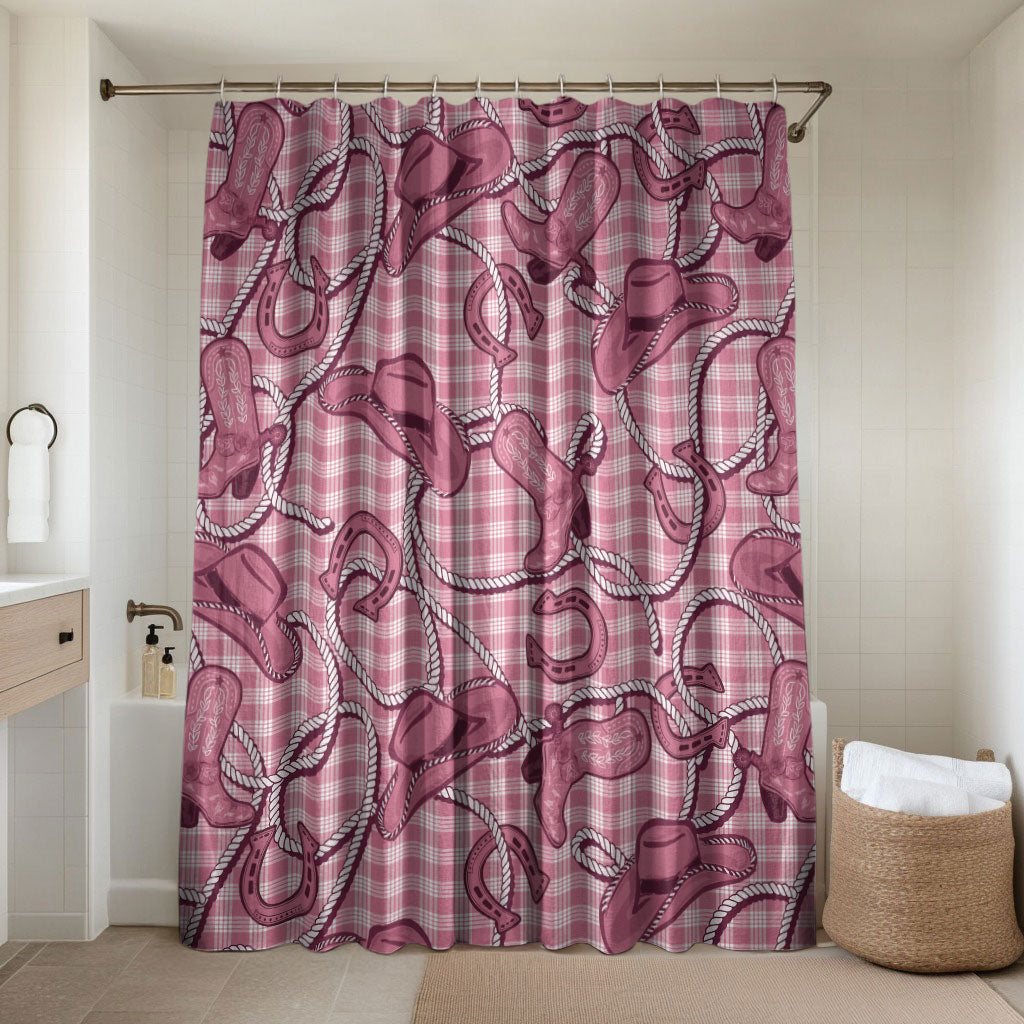 Pink Hawaii Palaka Cowboy Bathroom Set Hawaiian Paniolo Festival Spirit LT19 Shower Curtain Only Pink - Polynesian Pride