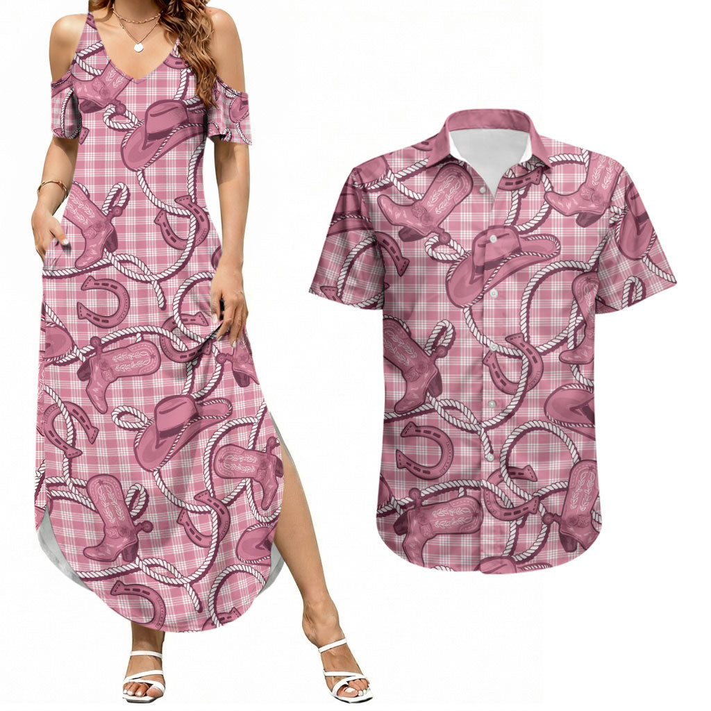 Pink Hawaii Palaka Cowboy Couples Matching Summer Maxi Dress and Hawaiian Shirt Hawaiian Paniolo Festival Spirit LT19 Pink - Polynesian Pride