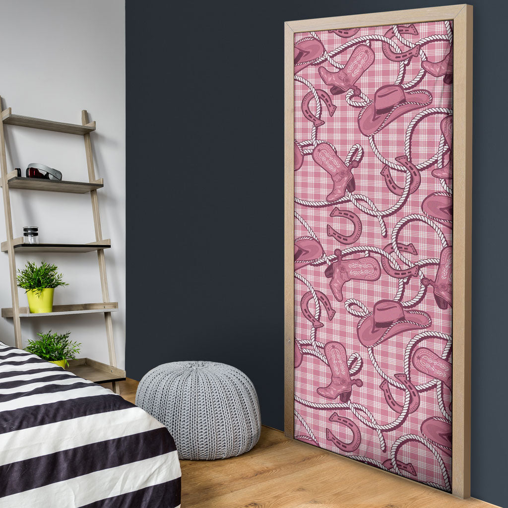 Pink Hawaii Palaka Cowboy Door Cover Hawaiian Paniolo Festival Spirit LT19 - Polynesian Pride