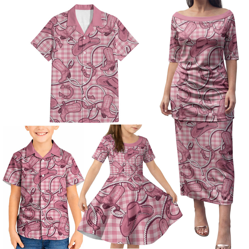 Pink Hawaii Palaka Cowboy Family Matching Puletasi and Hawaiian Shirt Hawaiian Paniolo Festival Spirit LT19 - Polynesian Pride