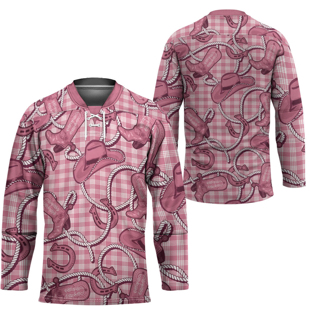Pink Hawaii Palaka Cowboy Hockey Jersey Hawaiian Paniolo Festival Spirit LT19 - Polynesian Pride