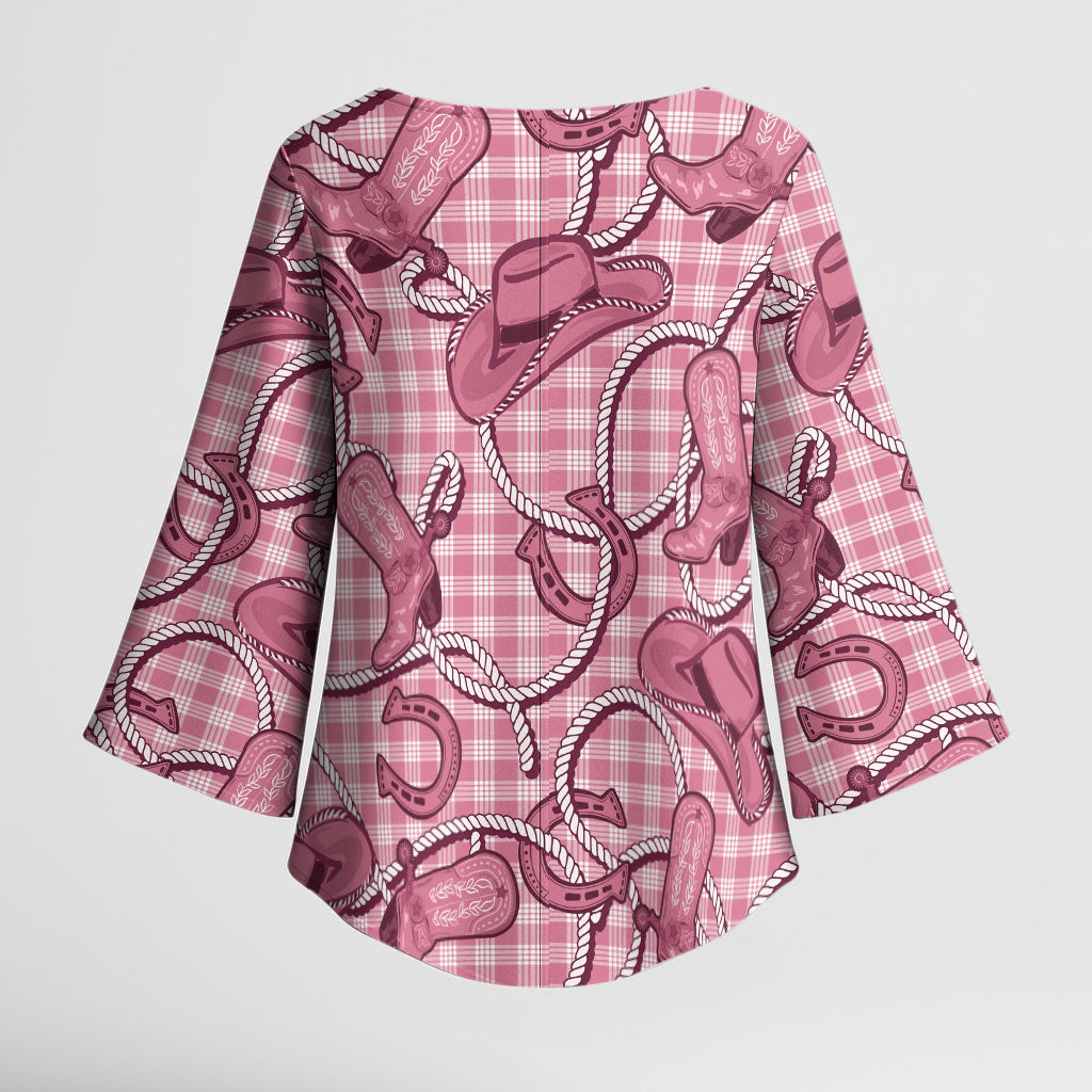 Pink Hawaii Palaka Cowboy Kimono Sleeve Blouse Hawaiian Paniolo Festival Spirit LT19 - Polynesian Pride