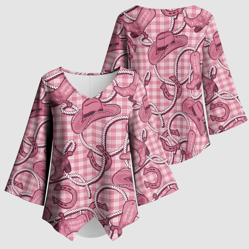 Pink Hawaii Palaka Cowboy Kimono Sleeve Blouse Hawaiian Paniolo Festival Spirit LT19 - Polynesian Pride
