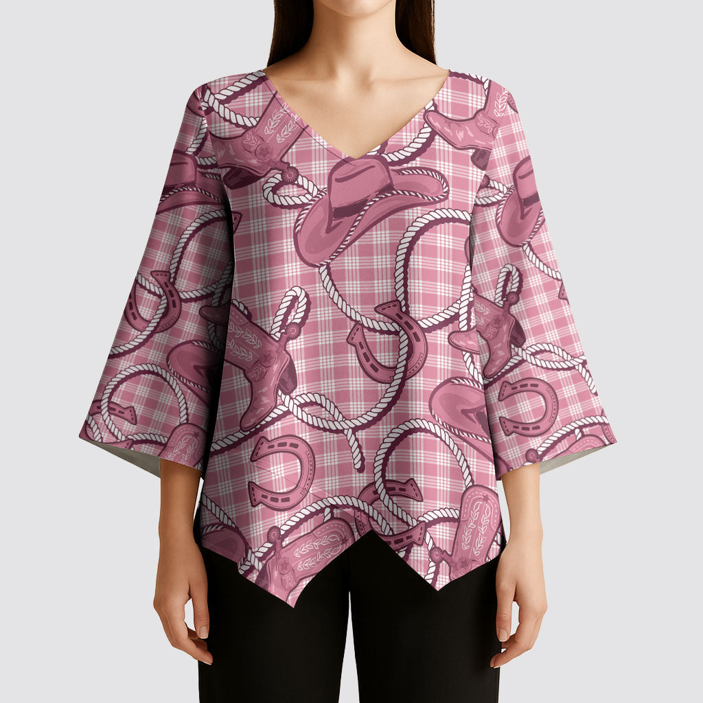 Pink Hawaii Palaka Cowboy Kimono Sleeve Blouse Hawaiian Paniolo Festival Spirit LT19 - Polynesian Pride