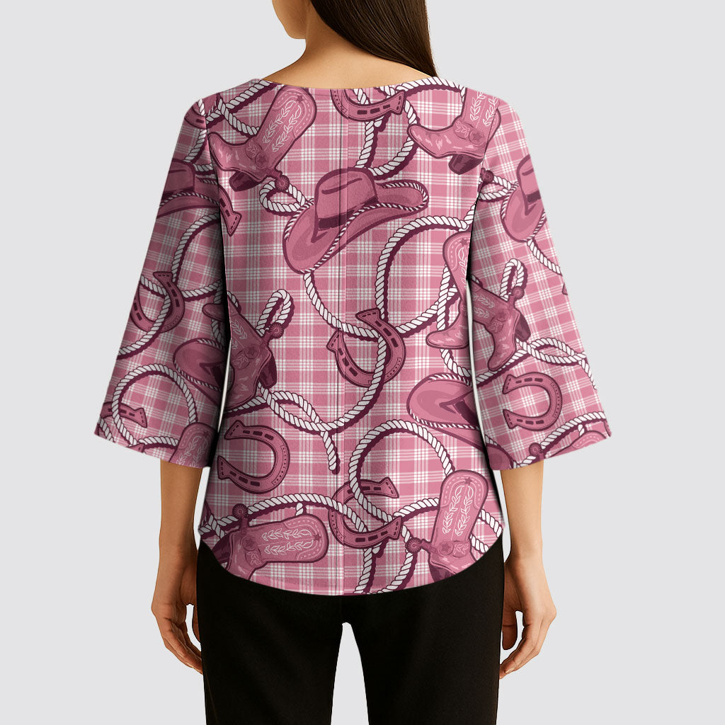 Pink Hawaii Palaka Cowboy Kimono Sleeve Blouse Hawaiian Paniolo Festival Spirit LT19 - Polynesian Pride
