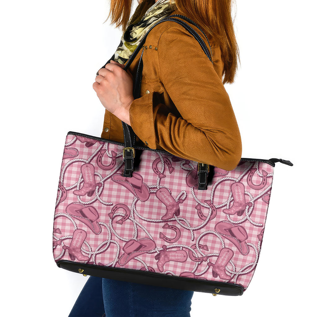 Pink Hawaii Palaka Cowboy Leather Tote Bag Hawaiian Paniolo Festival Spirit LT19 Pink - Polynesian Pride