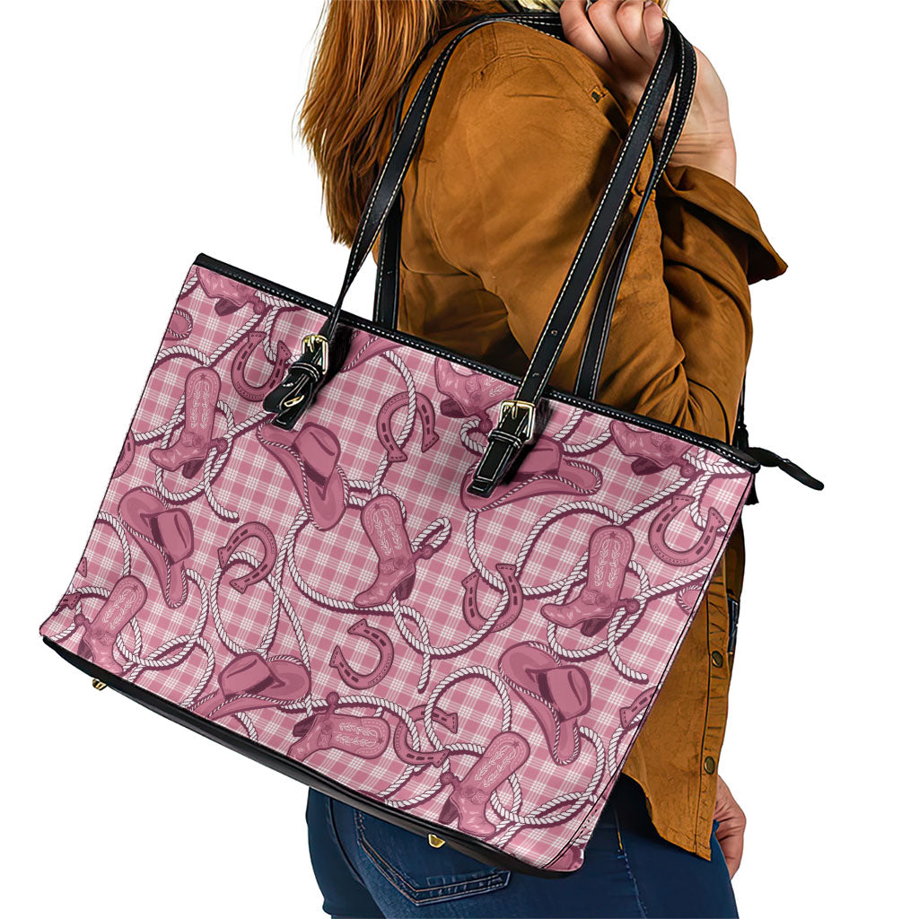 Pink Hawaii Palaka Cowboy Leather Tote Bag Hawaiian Paniolo Festival Spirit LT19 - Polynesian Pride