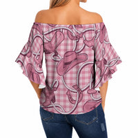 Pink Hawaii Palaka Cowboy Off Shoulder Wrap Waist Top Hawaiian Paniolo Festival Spirit LT19 - Polynesian Pride