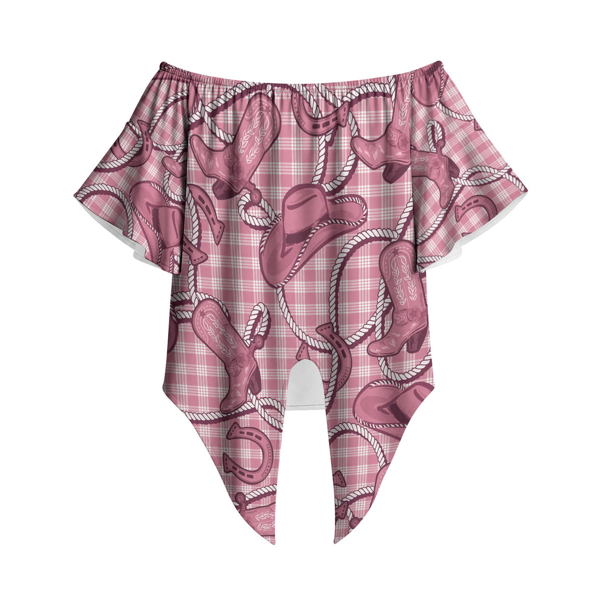 Pink Hawaii Palaka Cowboy Off Shoulder Wrap Waist Top Hawaiian Paniolo Festival Spirit LT19 - Polynesian Pride