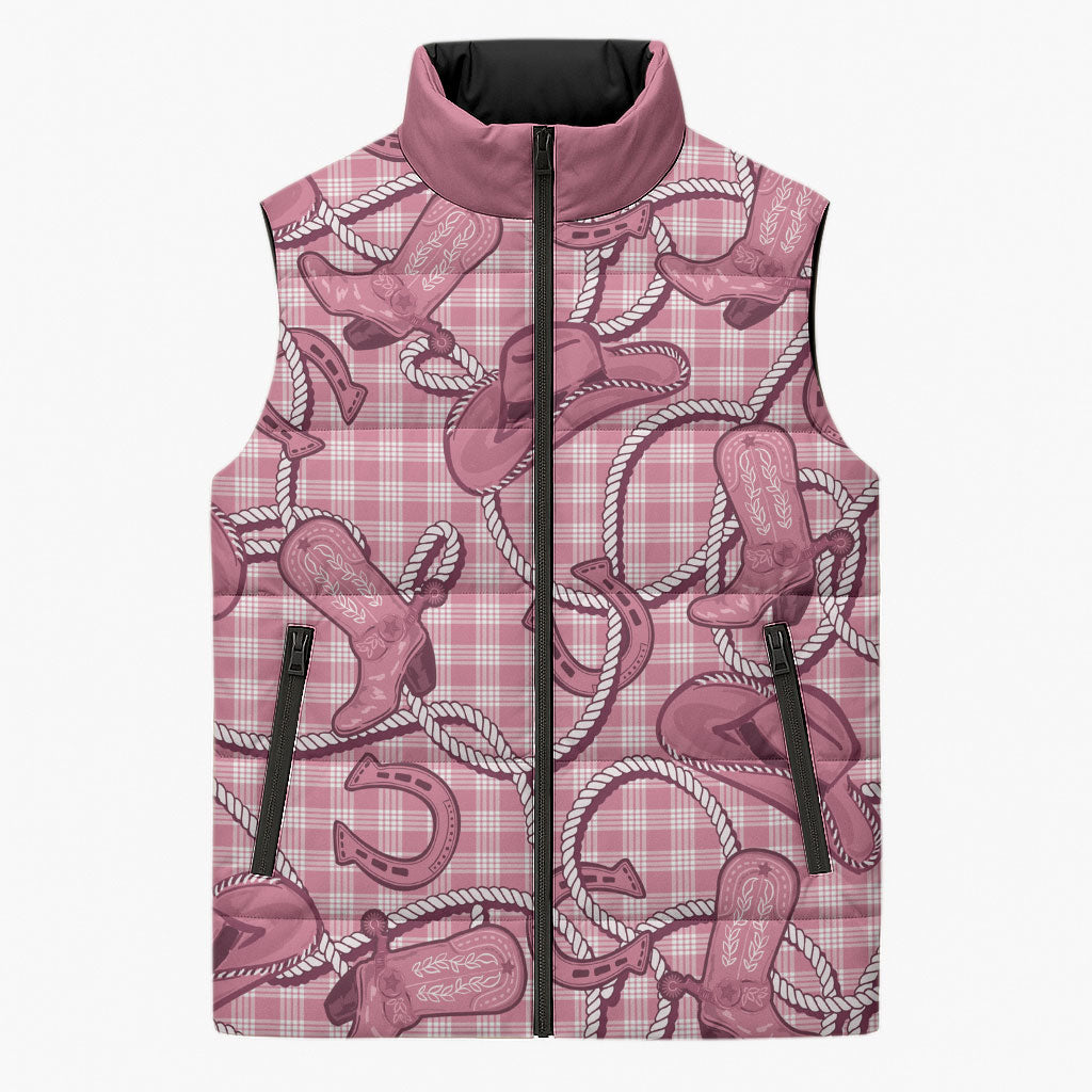 Pink Hawaii Palaka Cowboy Sleeveless Puffer Jacket Hawaiian Paniolo Festival Spirit