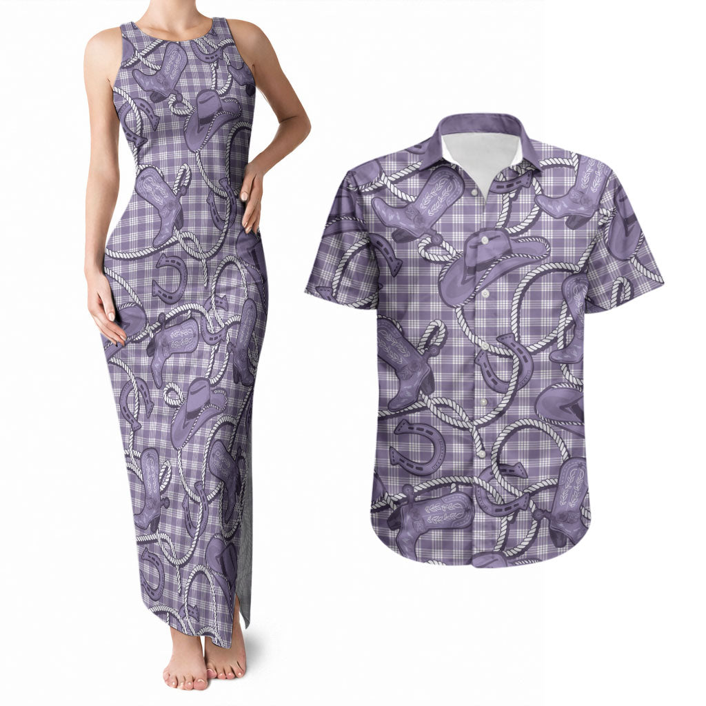 Purple Hawaii Palaka Cowboy Couples Matching Tank Maxi Dress and Hawaiian Shirt Hawaiian Paniolo Festival Spirit LT19 Purple - Polynesian Pride