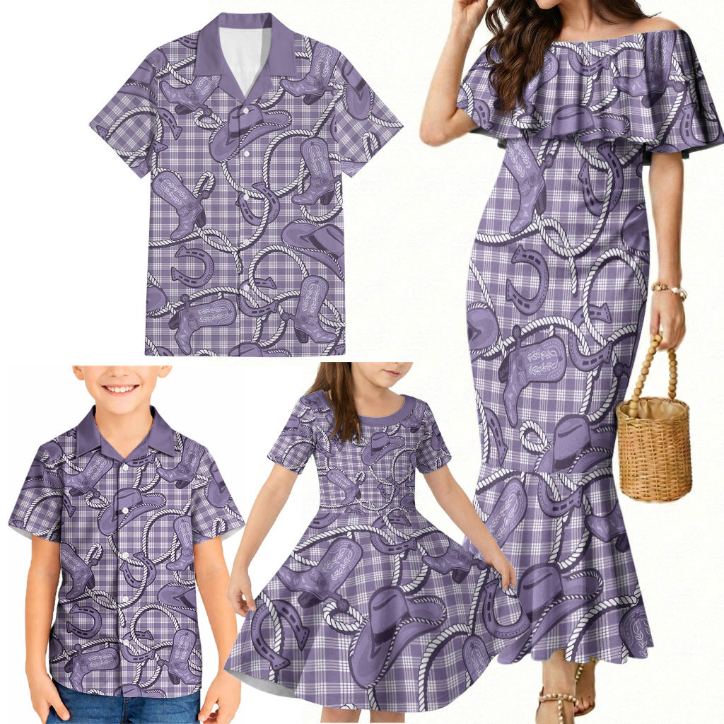 Purple Hawaii Palaka Cowboy Family Matching Mermaid Dress and Hawaiian Shirt Hawaiian Paniolo Festival Spirit LT19 - Polynesian Pride