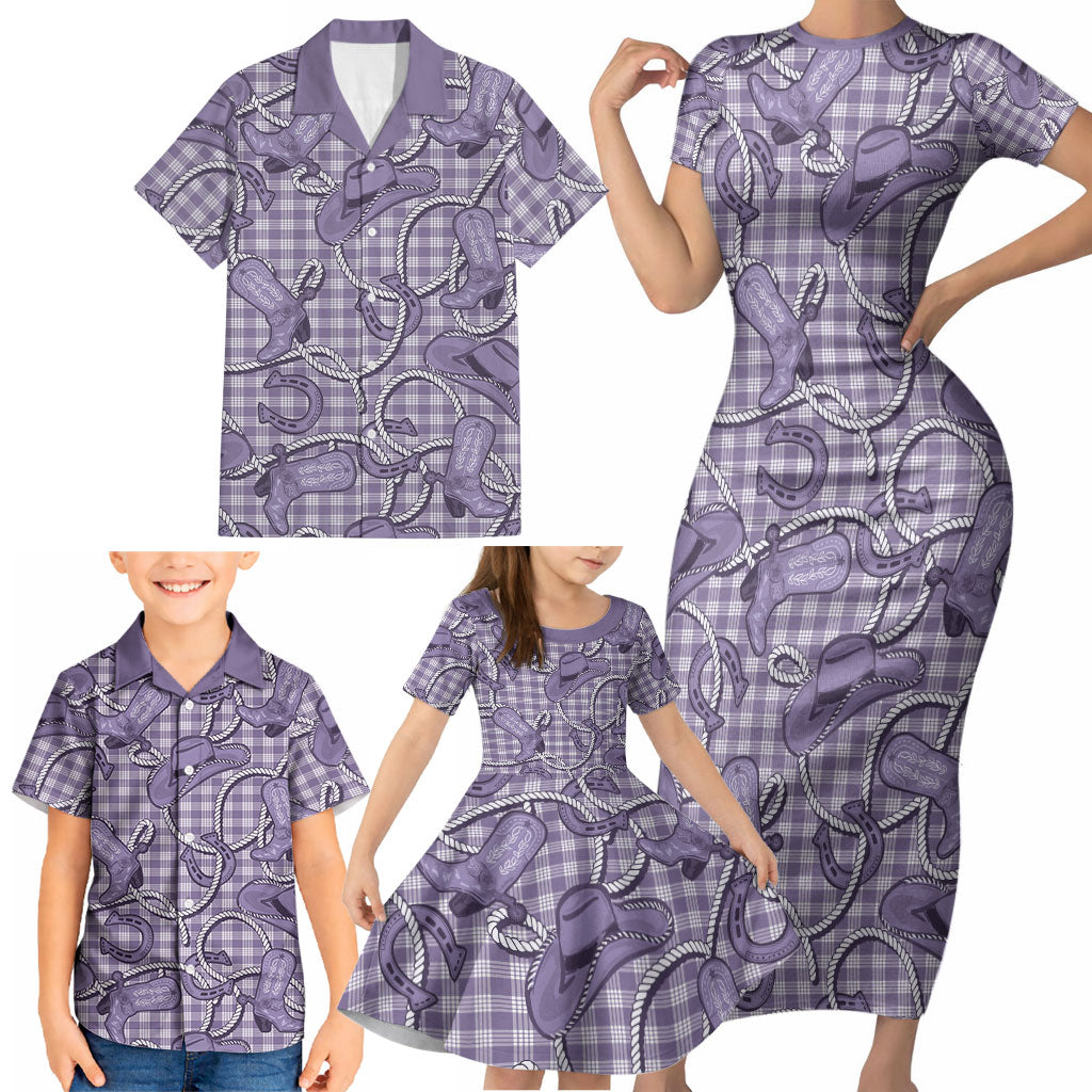 Purple Hawaii Palaka Cowboy Family Matching Short Sleeve Bodycon Dress and Hawaiian Shirt Hawaiian Paniolo Festival Spirit LT19 - Polynesian Pride