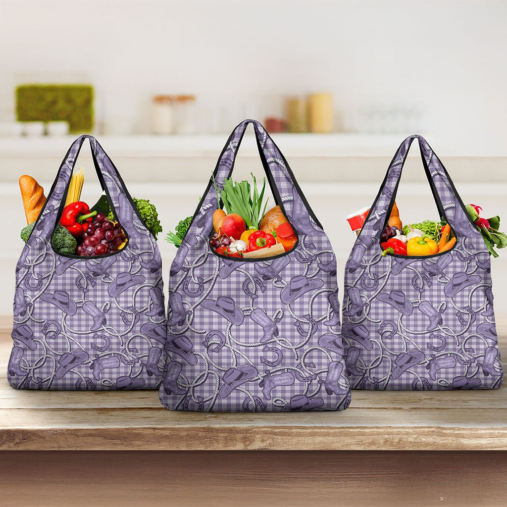 Purple Hawaii Palaka Cowboy Grocery Bag Hawaiian Paniolo Festival Spirit LT19 3-pack One Size Purple - Polynesian Pride