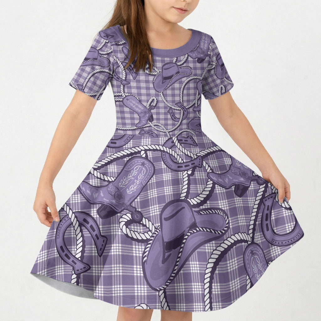 Purple Hawaii Palaka Cowboy Kid Short Sleeve Dress Hawaiian Paniolo Festival Spirit