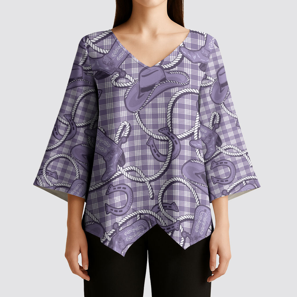 Purple Hawaii Palaka Cowboy Kimono Sleeve Blouse Hawaiian Paniolo Festival Spirit LT19 - Polynesian Pride