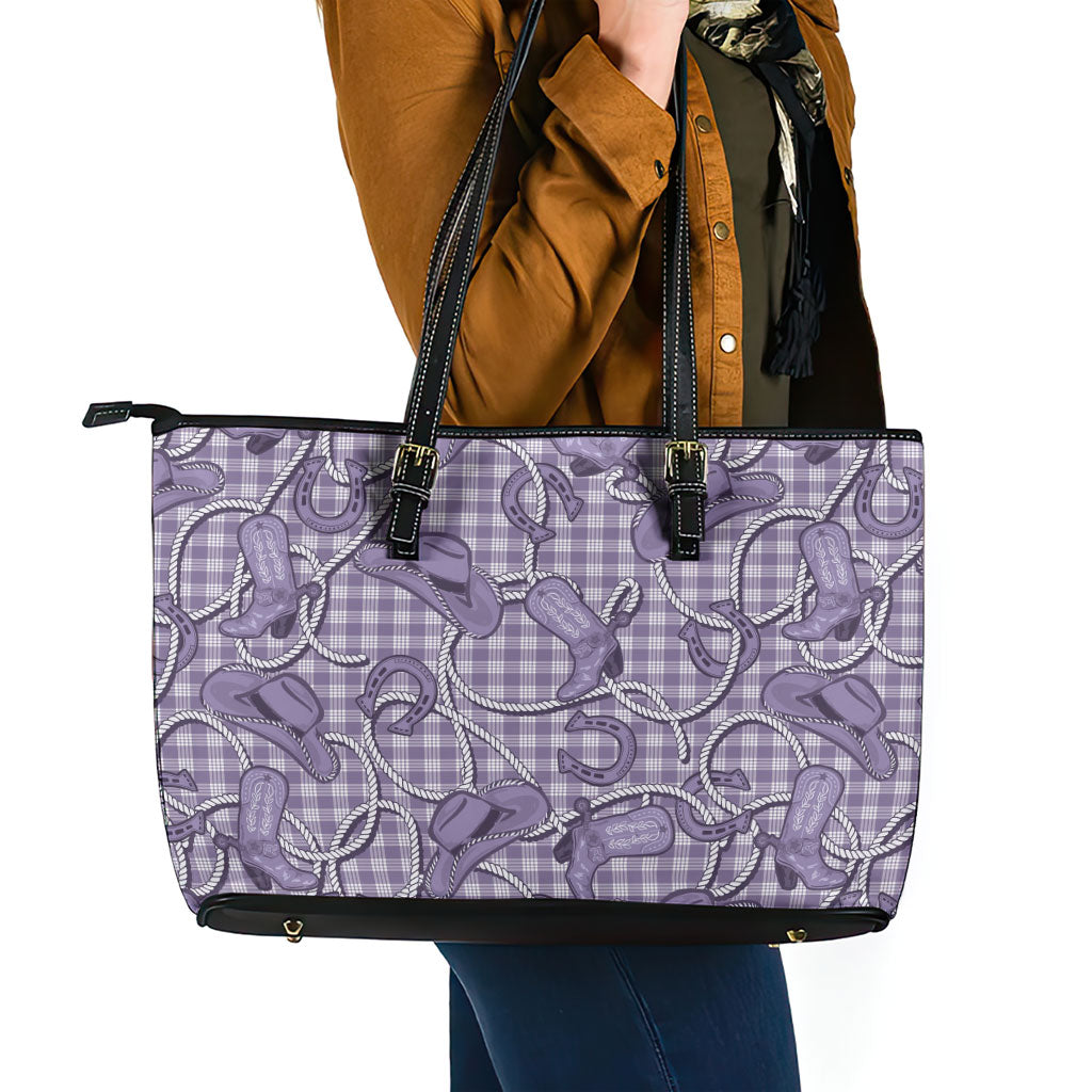 Purple Hawaii Palaka Cowboy Leather Tote Bag Hawaiian Paniolo Festival Spirit LT19 - Polynesian Pride