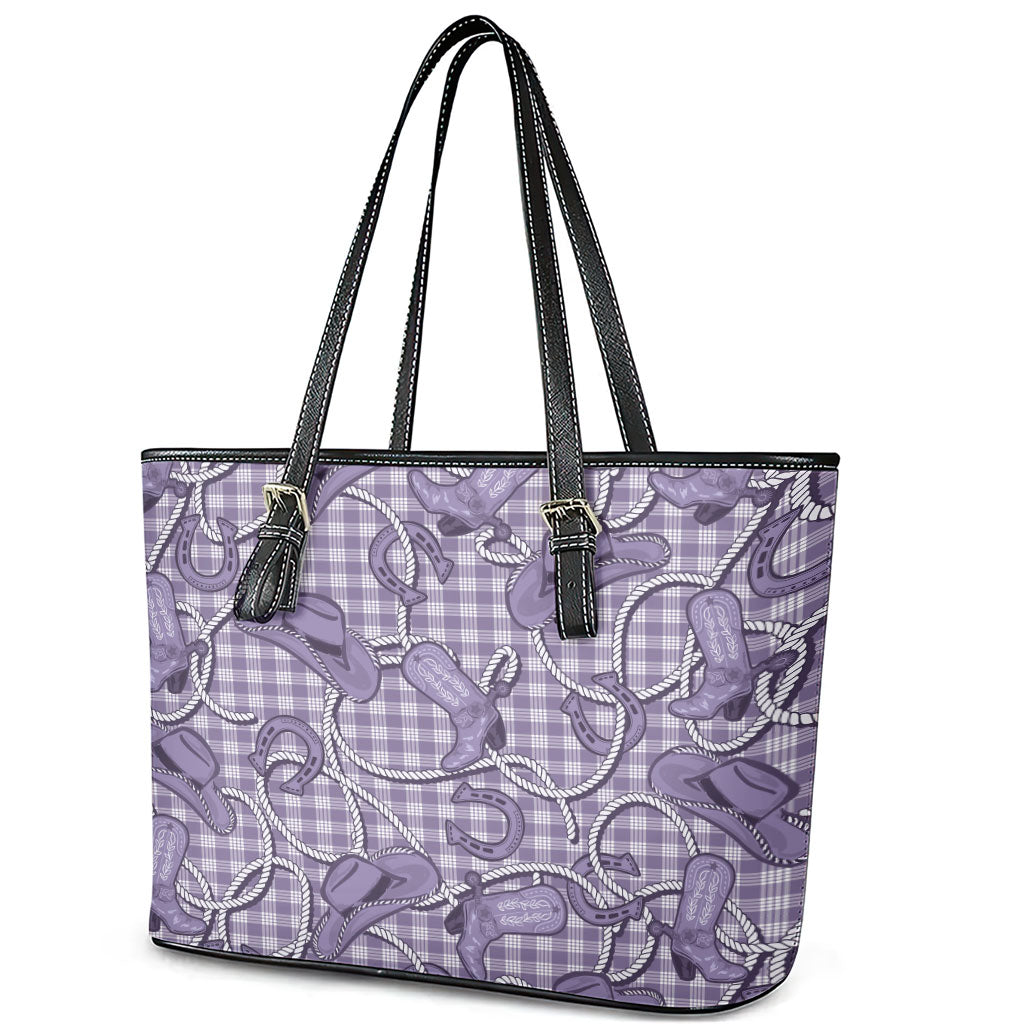 Purple Hawaii Palaka Cowboy Leather Tote Bag Hawaiian Paniolo Festival Spirit LT19 - Polynesian Pride