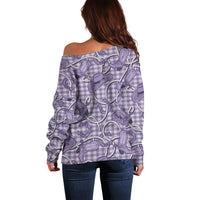 Purple Hawaii Palaka Cowboy Off Shoulder Sweater Hawaiian Paniolo Festival Spirit LT19 - Polynesian Pride