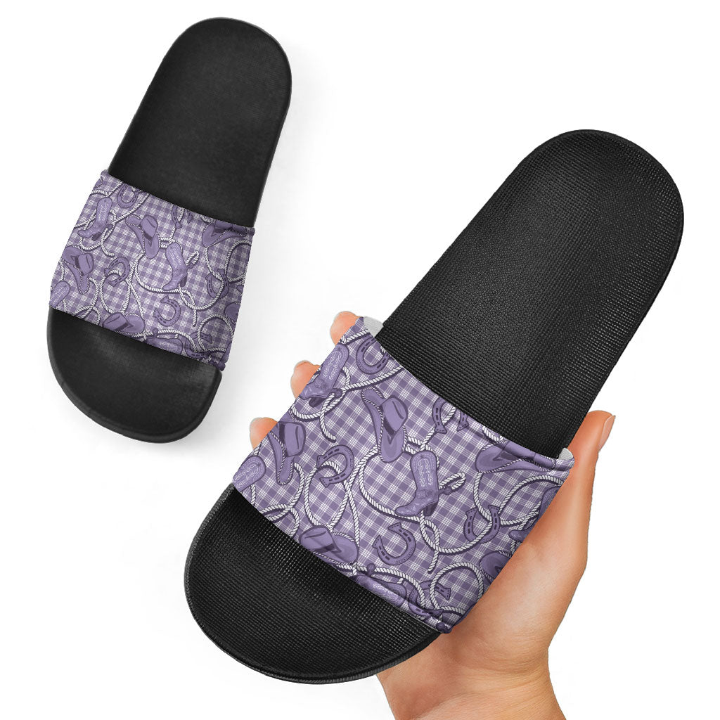 Purple Hawaii Palaka Cowboy Slide Sandals Hawaiian Paniolo Festival Spirit LT19 - Polynesian Pride