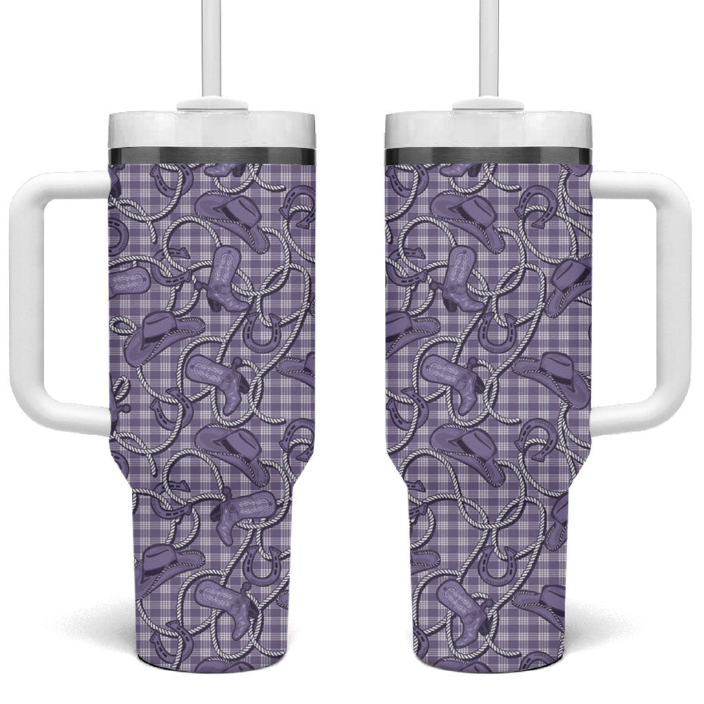 Purple Hawaii Palaka Cowboy Tumbler With Handle Hawaiian Paniolo Festival Spirit