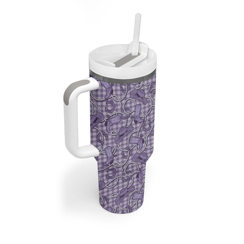 Purple Hawaii Palaka Cowboy Tumbler With Handle Hawaiian Paniolo Festival Spirit LT19 - Polynesian Pride