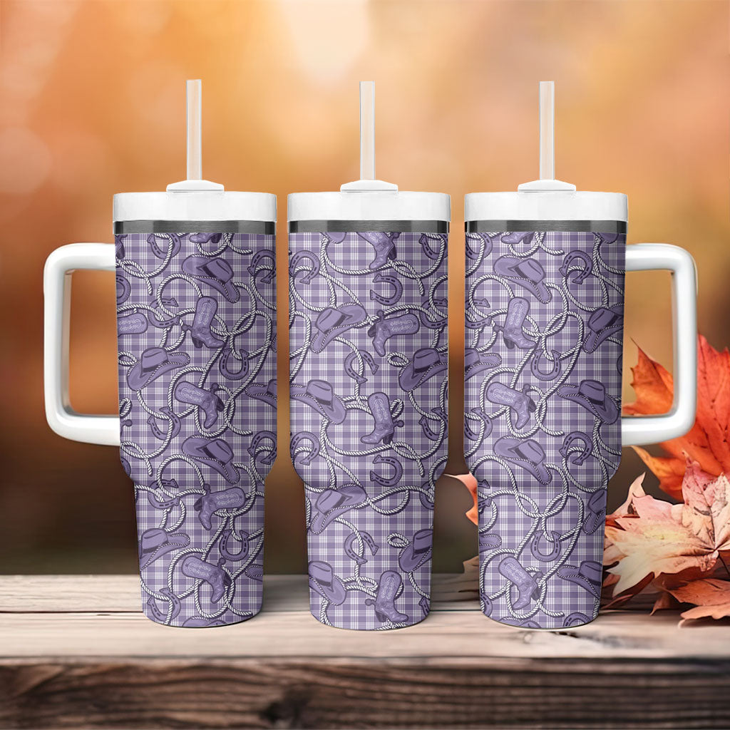 Purple Hawaii Palaka Cowboy Tumbler With Handle Hawaiian Paniolo Festival Spirit LT19 - Polynesian Pride