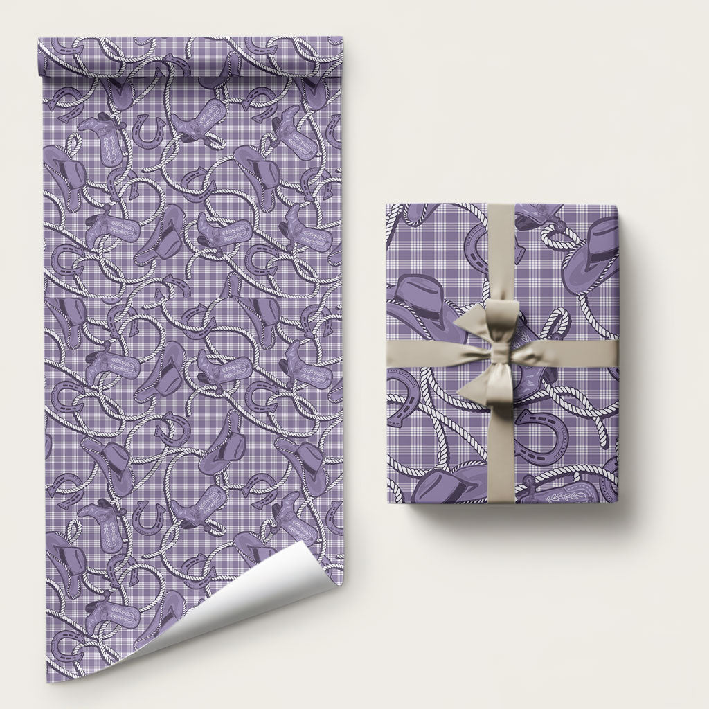 Purple Hawaii Palaka Cowboy Wrapping Paper Hawaiian Paniolo Festival Spirit LT19 58" × 23" Purple - Polynesian Pride