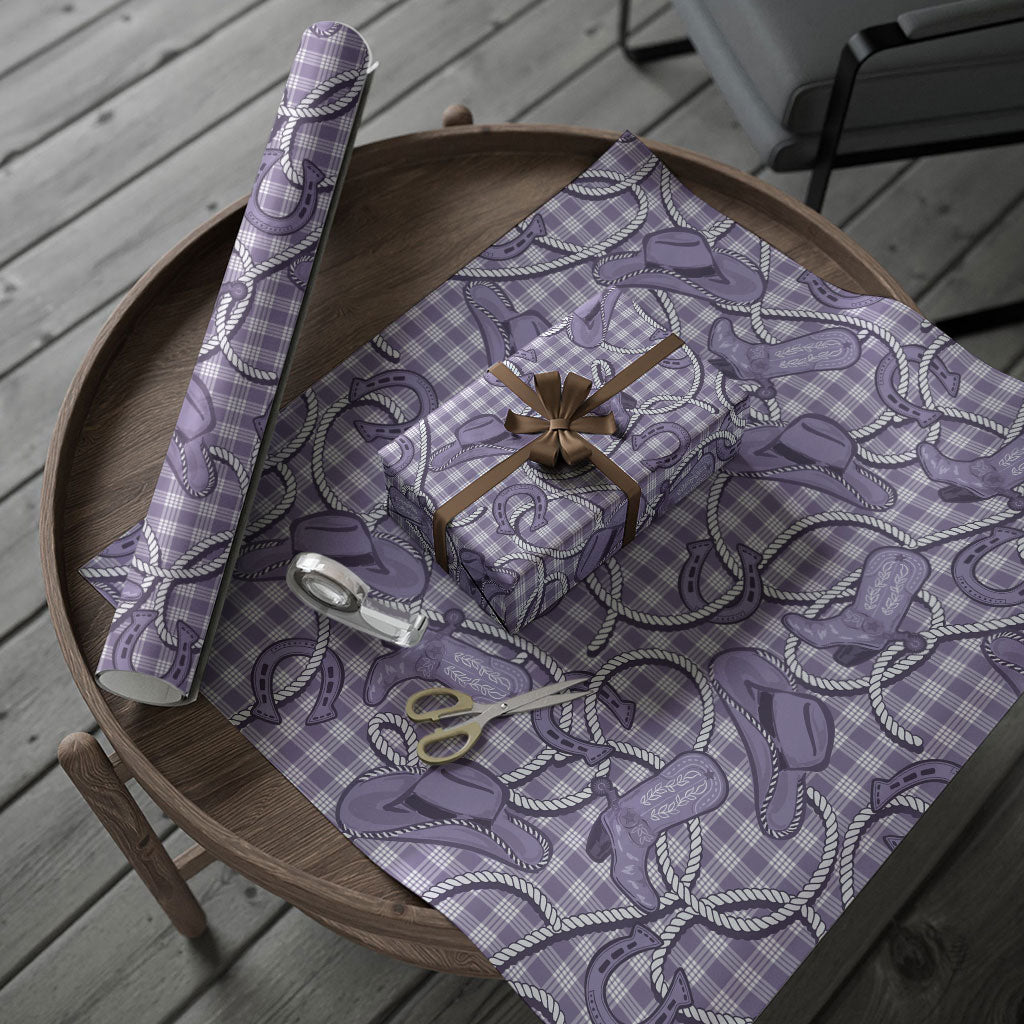 Purple Hawaii Palaka Cowboy Wrapping Paper Hawaiian Paniolo Festival Spirit LT19 - Polynesian Pride