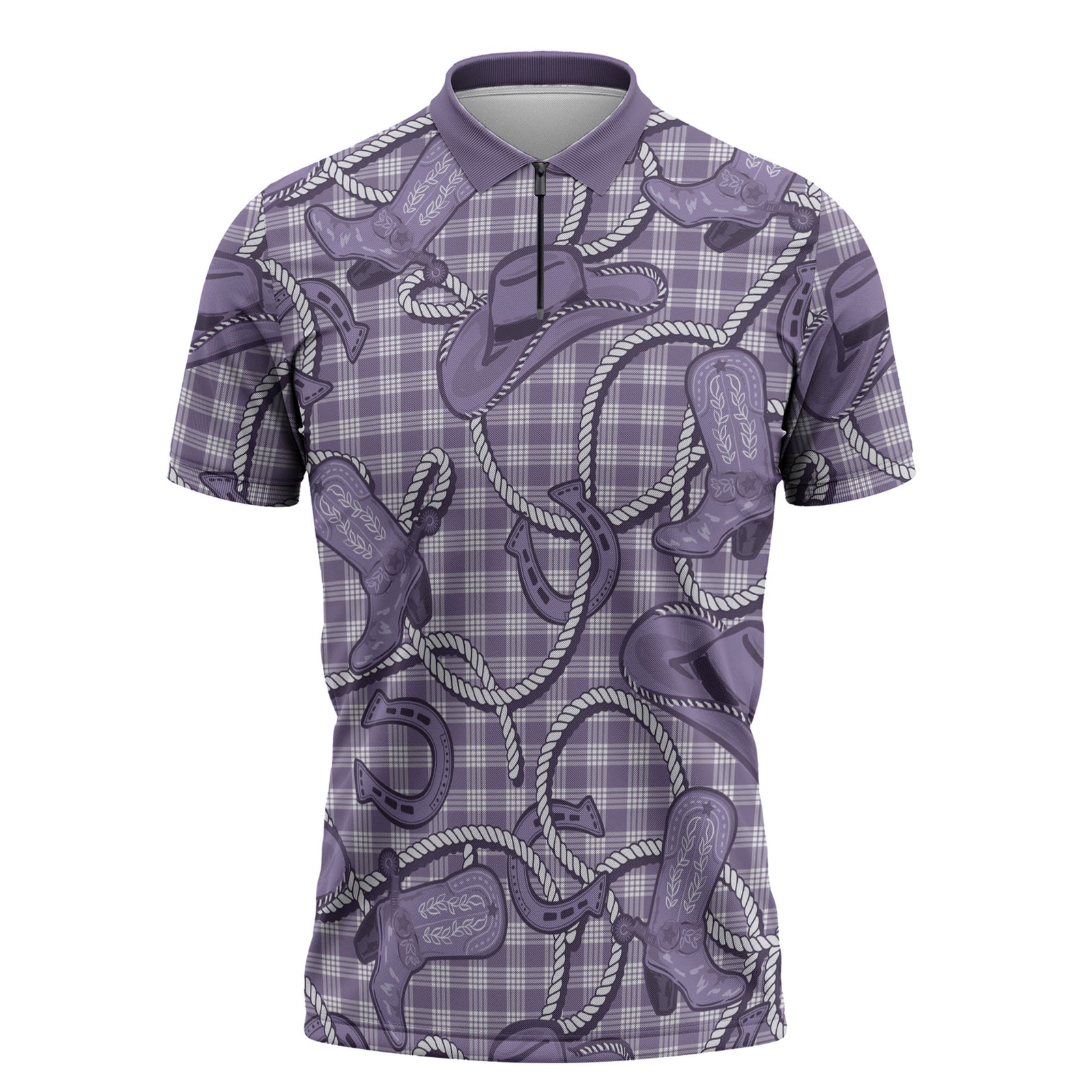 Purple Hawaii Palaka Cowboy Zipper Polo Shirt Hawaiian Paniolo Festival Spirit