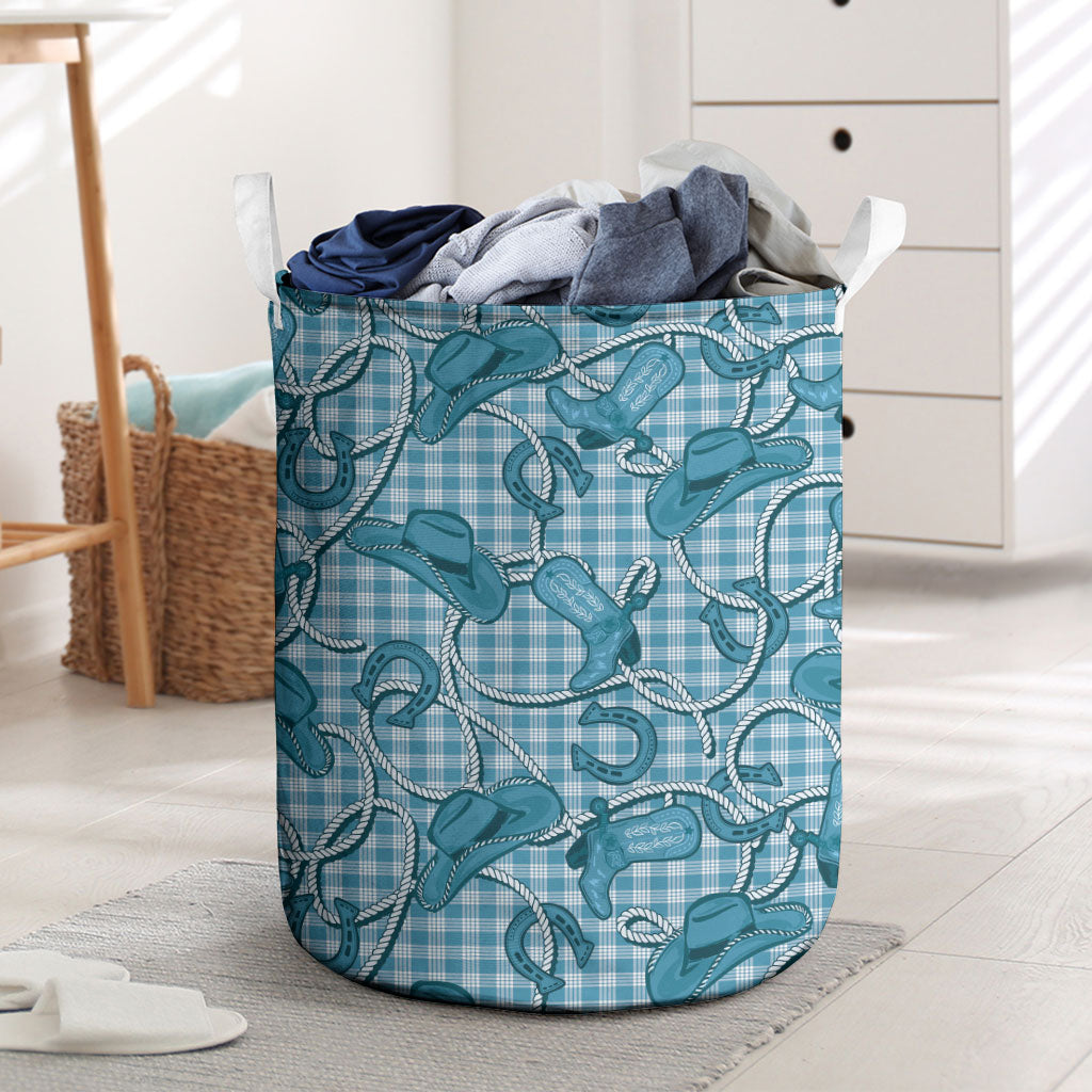 Blue Hawaii Palaka Cowboy Laundry Basket Hawaiian Paniolo Festival Spirit LT19 Blue - Polynesian Pride