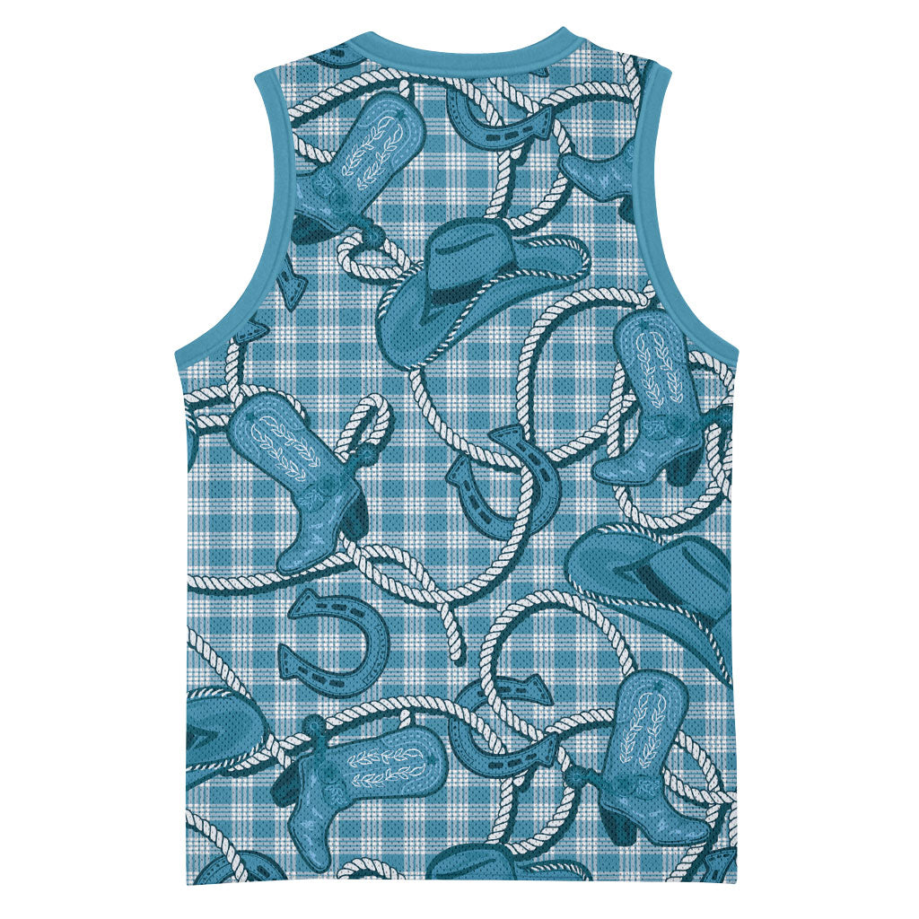Blue Hawaii Palaka Cowboy Basketball Jersey Hawaiian Paniolo Festival Spirit LT19 - Polynesian Pride