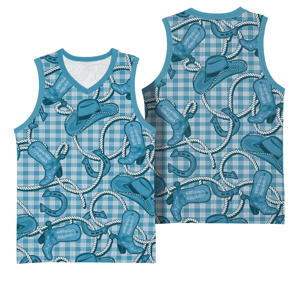 Blue Hawaii Palaka Cowboy Basketball Jersey Hawaiian Paniolo Festival Spirit LT19 - Polynesian Pride