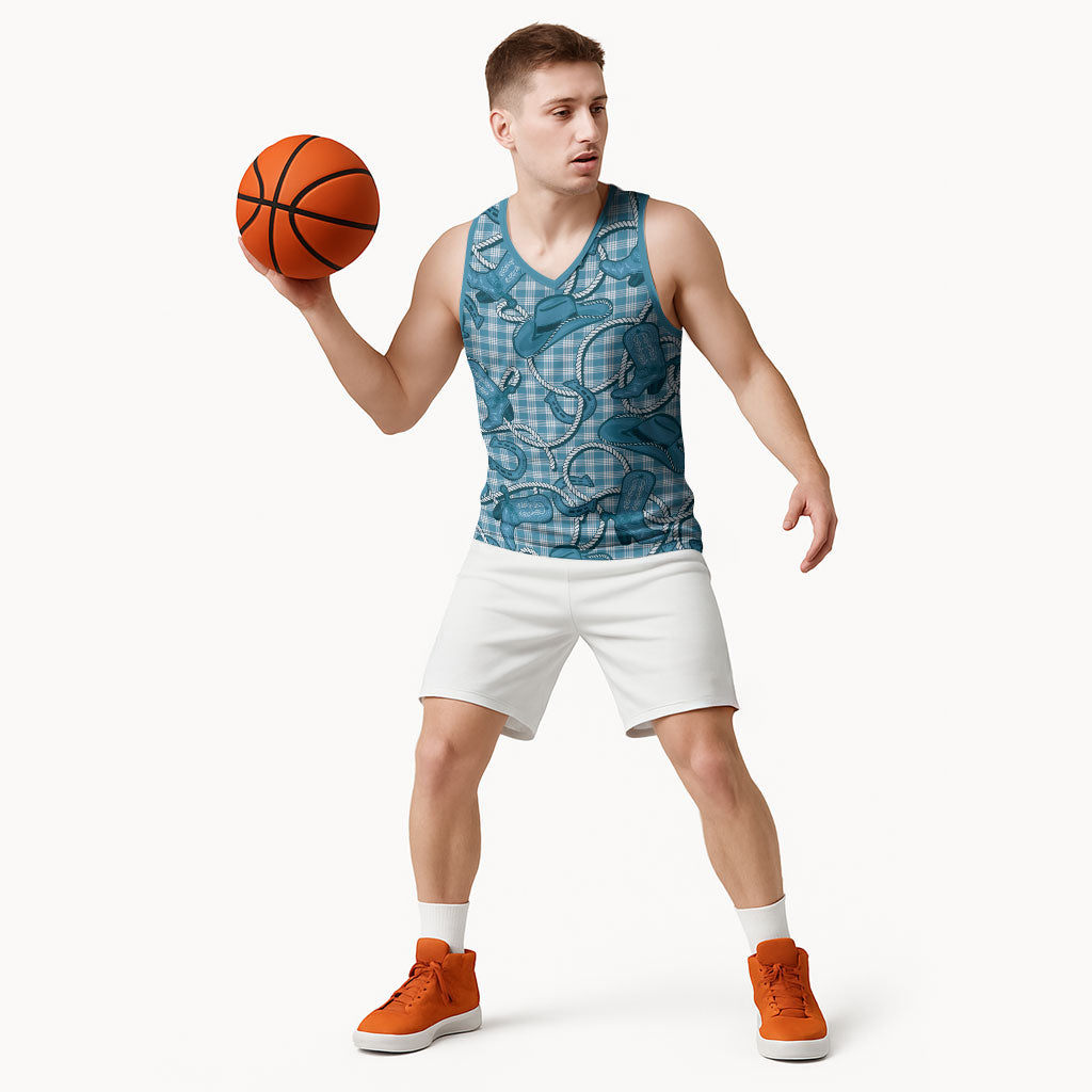 Blue Hawaii Palaka Cowboy Basketball Jersey Hawaiian Paniolo Festival Spirit LT19 - Polynesian Pride