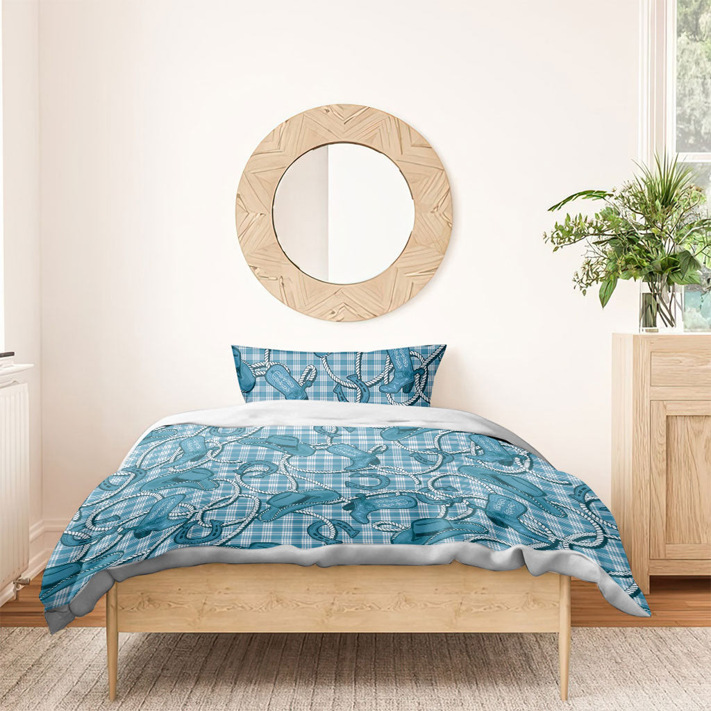Blue Hawaii Palaka Cowboy Bedding Set Hawaiian Paniolo Festival Spirit LT19 - Polynesian Pride