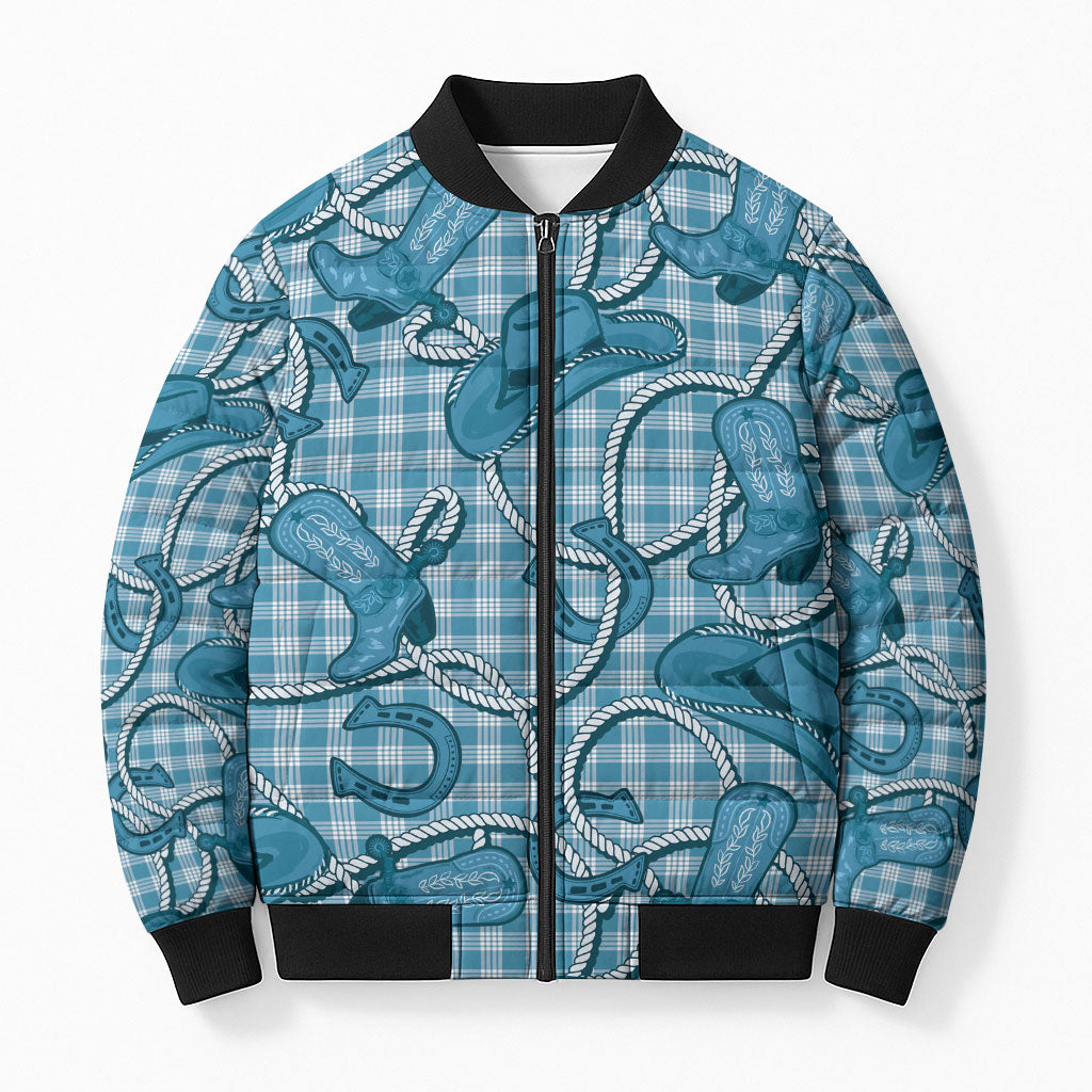 Blue Hawaii Palaka Cowboy Bomber Puffer Jacket Hawaiian Paniolo Festival Spirit LT19 Unisex Blue - Polynesian Pride