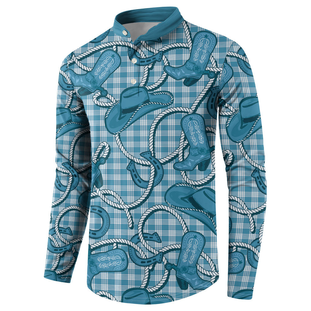 Blue Hawaii Palaka Cowboy Button Sweatshirt Hawaiian Paniolo Festival Spirit LT19 - Polynesian Pride