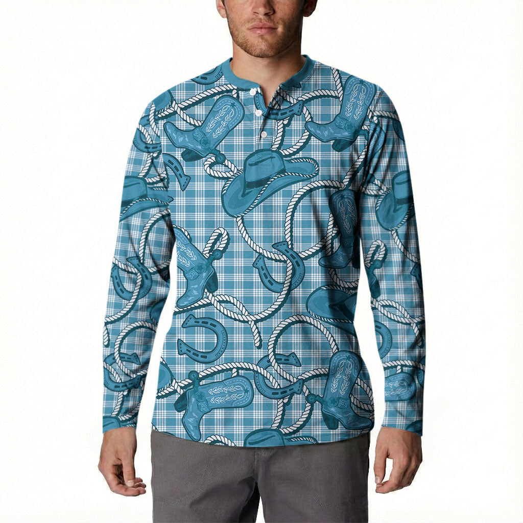 Blue Hawaii Palaka Cowboy Button Sweatshirt Hawaiian Paniolo Festival Spirit LT19 - Polynesian Pride