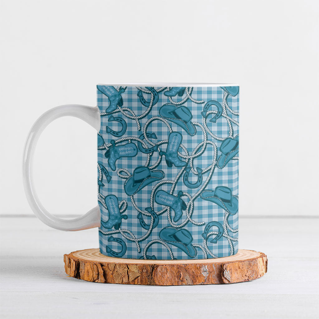 Blue Hawaii Palaka Cowboy Ceramic Mug Hawaiian Paniolo Festival Spirit LT19 Blue - Polynesian Pride