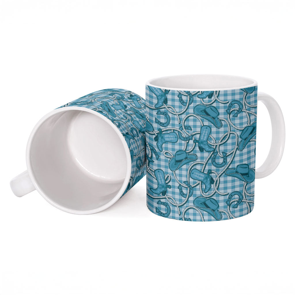 Blue Hawaii Palaka Cowboy Ceramic Mug Hawaiian Paniolo Festival Spirit LT19 - Polynesian Pride