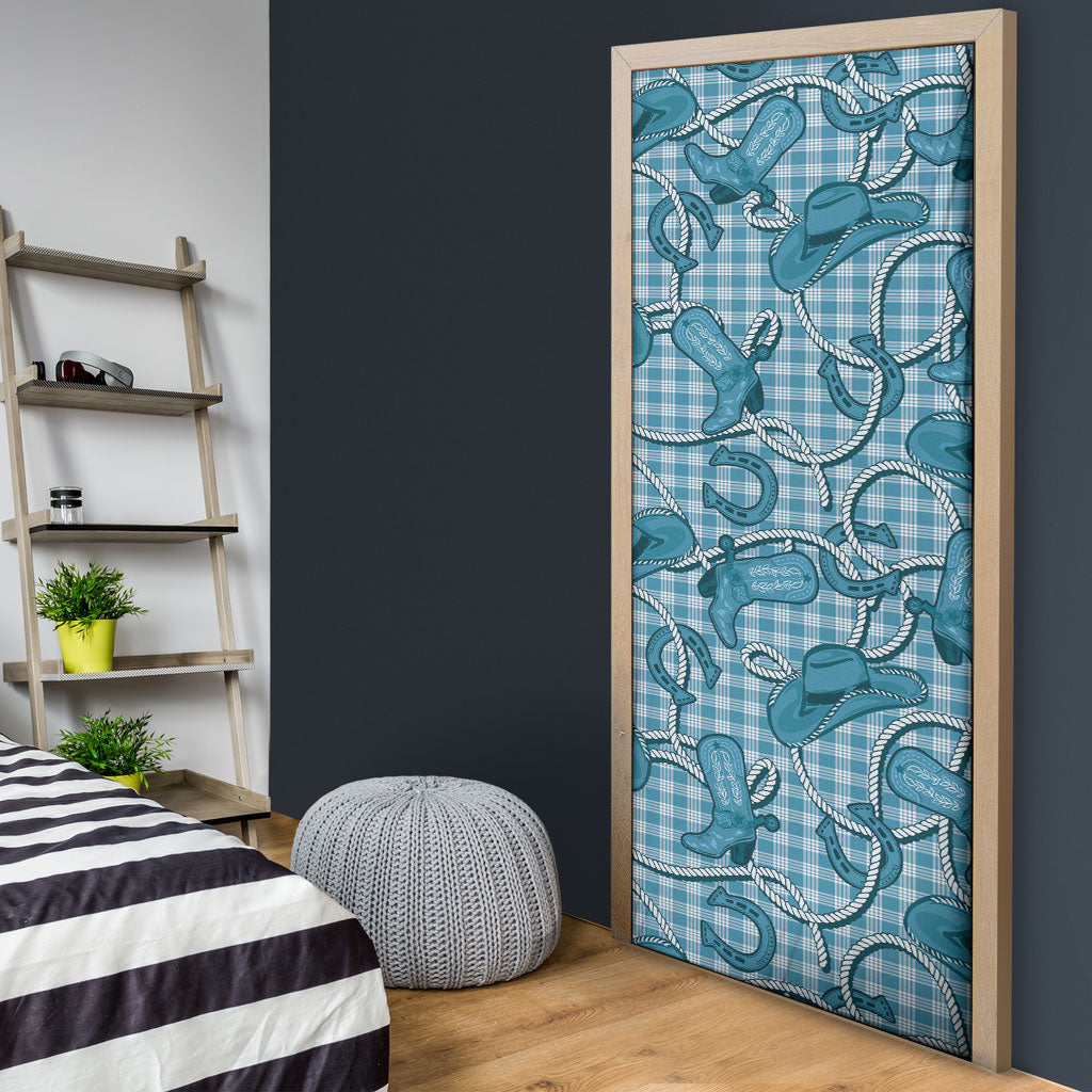 Blue Hawaii Palaka Cowboy Door Cover Hawaiian Paniolo Festival Spirit LT19 - Polynesian Pride