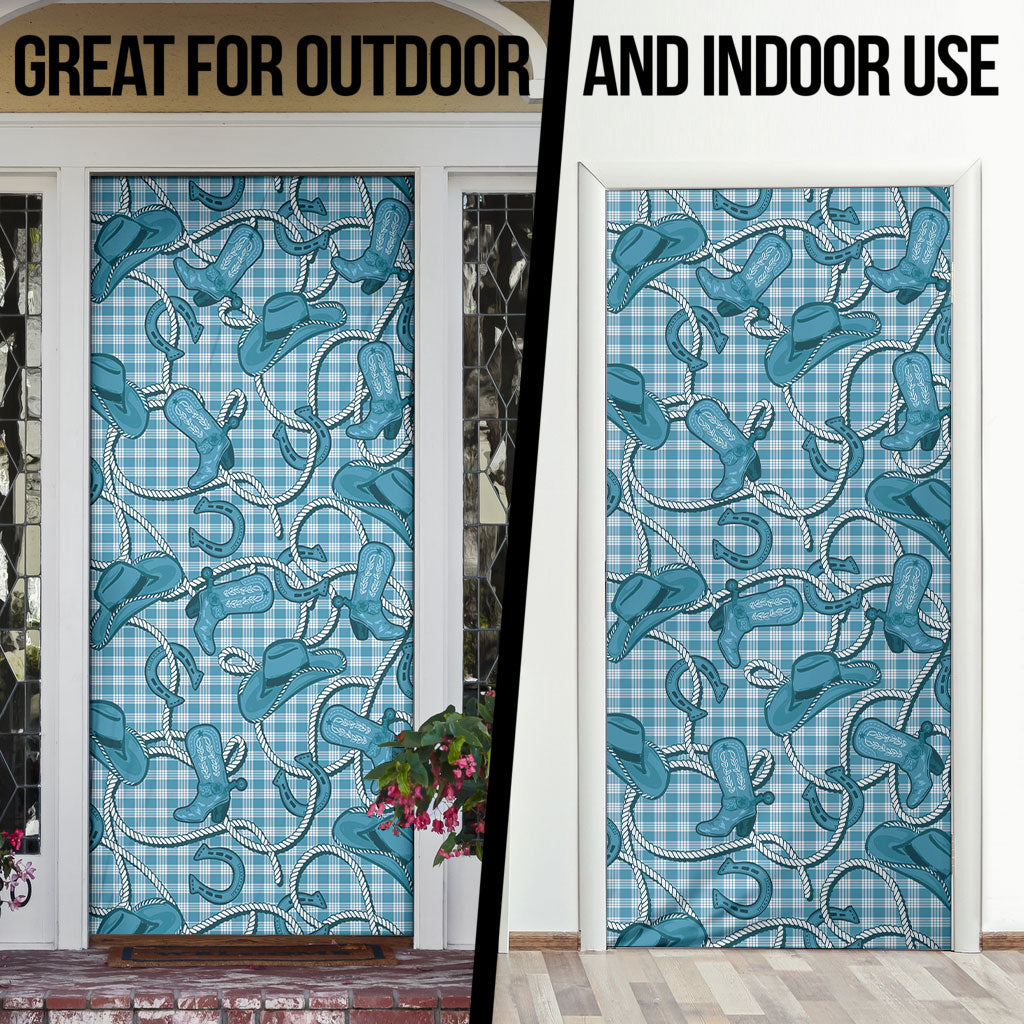 Blue Hawaii Palaka Cowboy Door Cover Hawaiian Paniolo Festival Spirit LT19 - Polynesian Pride