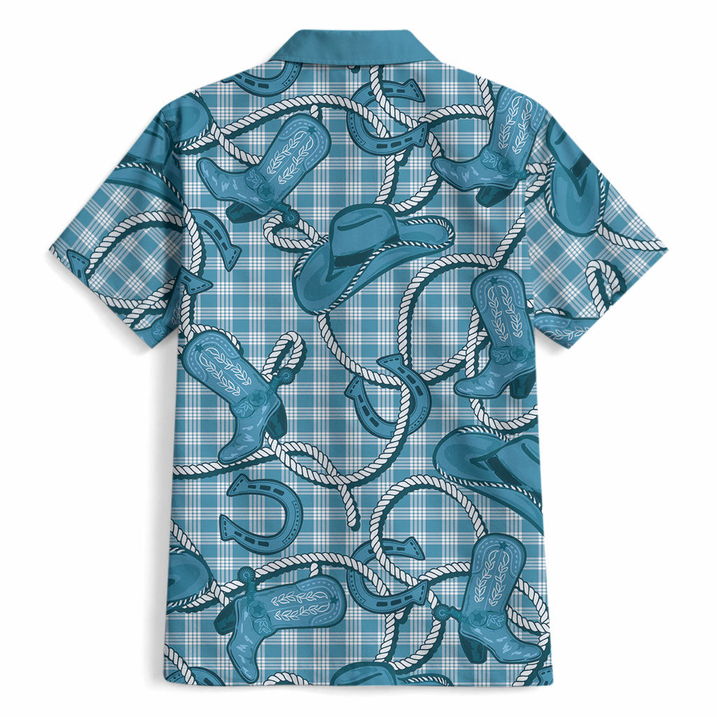 Blue Hawaii Palaka Cowboy Hawaiian Shirt Hawaiian Paniolo Festival Spirit LT19 - Polynesian Pride