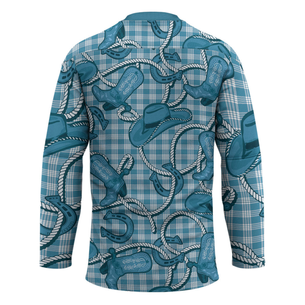 Blue Hawaii Palaka Cowboy Hockey Jersey Hawaiian Paniolo Festival Spirit LT19 - Polynesian Pride